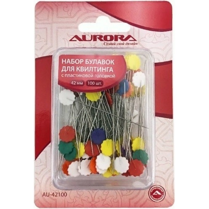 Набор булавок для квилтинга с плоской головкой в виде цветка 42 мм AURORA AU-42100 Набор булавок для квилтинга с плоской головкой в виде цветка 42 мм AURORA AU-42100